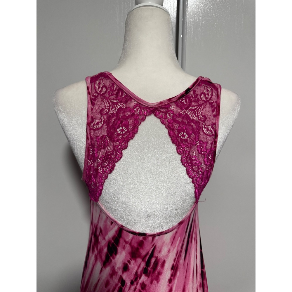 Linea Donatella Pink Tie Dye Lace Back Chemise Nightgown Sleep Dress Sleeveless - Picture 3 of 4